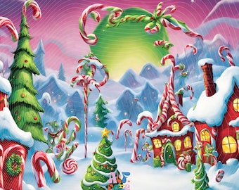 Wondervillage Grinch Whoville Backdrop Whoville Composite Candy Cane Festive Photo Prop Snow Fairy Santa Village Grinchmas Backdrops