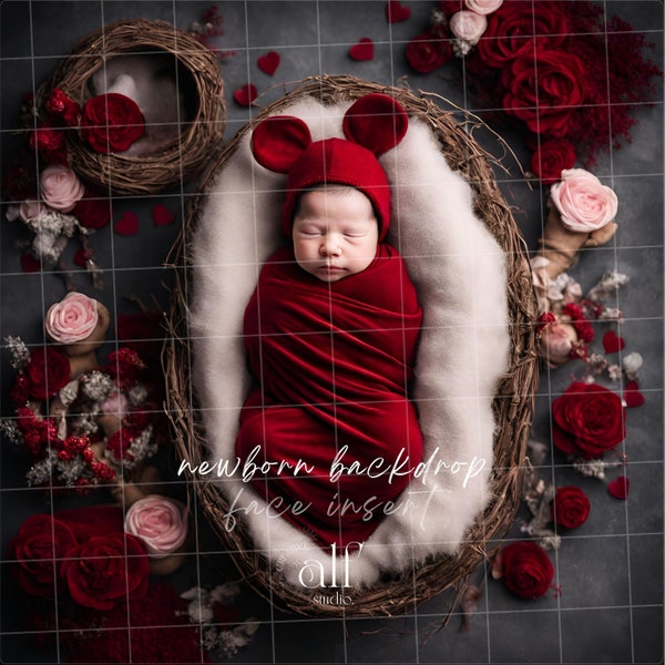 Red Velvet Newborn Backdrop Photography Face Insert Baby Background Add Face Insert Newborn Puppet Coming Home Gift Nest Digital Prop