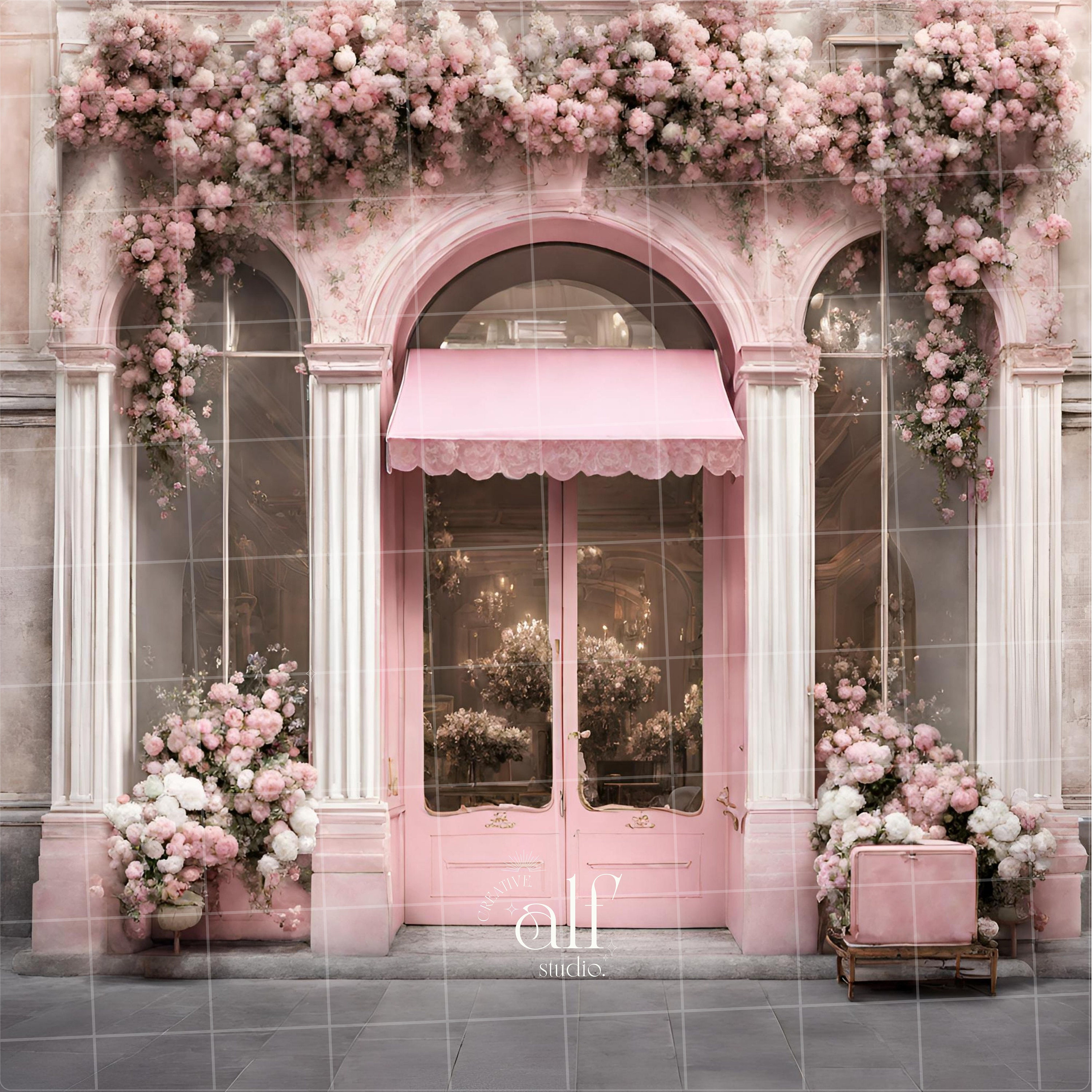 Flower StoreFront Backdrop Floral Store Overlays Pink Floral Door Backgrounds DIGITAL Maternity Birthday Photo Props Photography Overlays