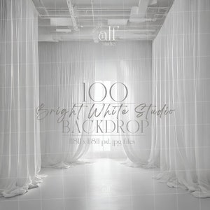 May include: 100 bright white studio backdrop images, 11811 x 11811 pixels, in JPG format.
