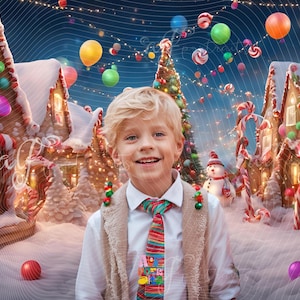 Gingerbread House Candyland Christmas Backdrop (Digital Download)