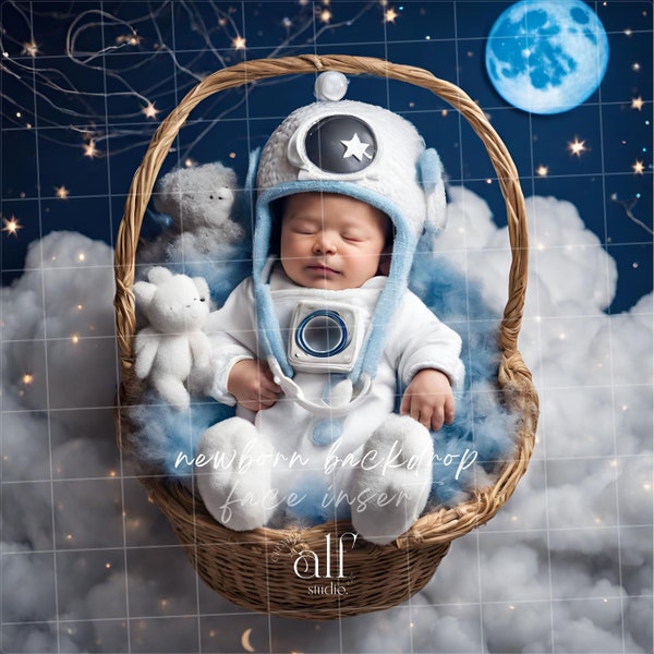 Astronaut Boy Newborn Backdrop Spacehead Baby Add Face Insert Background Blue Moon Studio Overlay Space Adventure Newborn for Boy Backdrops