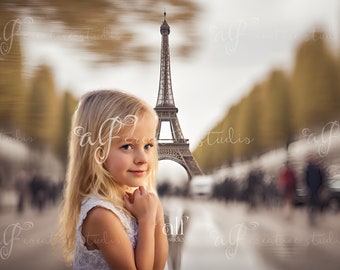 Superposición de Photoshop con silueta de la Torre Eiffel, fondo compuesto de atmósfera parisina, vista de la Torre Eiffel, decoración de estudio, paisaje urbano de París digital