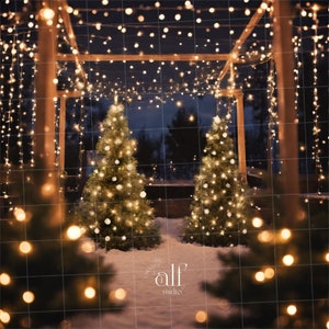 Christmas Garden Backdrop Christmas Tree Backgrounds New Year Composite White Photo Props DIGITAL Xmas Studio Overlay CandleLights Backdrops