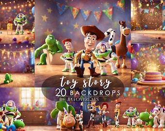 Toy Story Birthday Backdrops: Cartoon Movie Digital Wallpaper (20 Overlays)