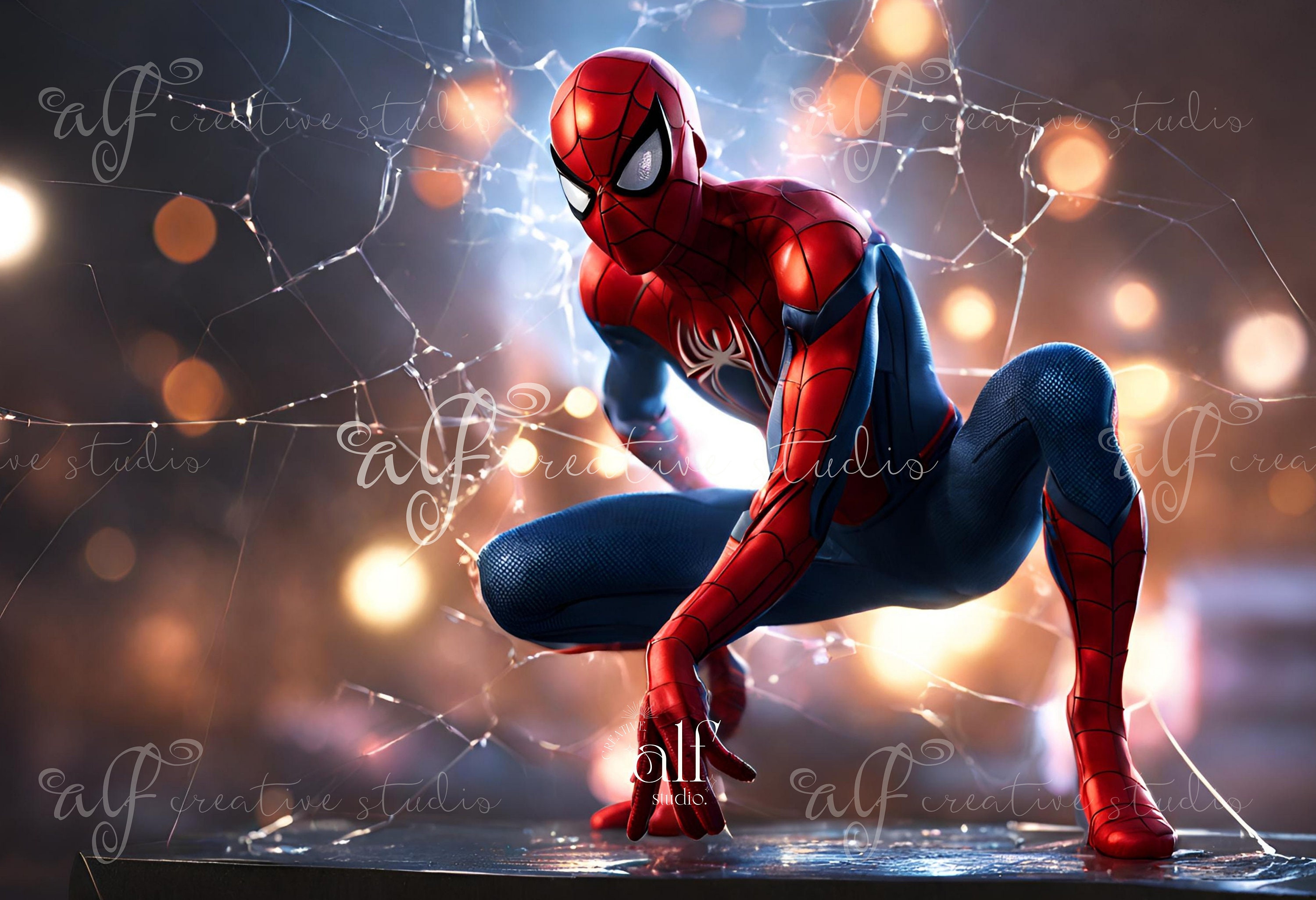 Spiderman Cityscape Digital Background: Superhero Photoshoot Overlay (JPG)
