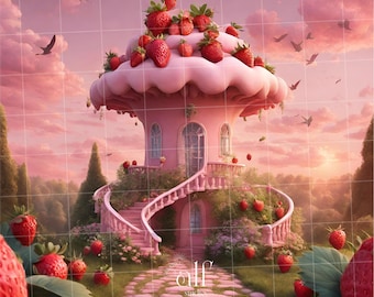 Strawberry Village Backdrop Fairytale Berry Wondervillage Backgrounds Toddler Kids Backdrop Dessert Village Strawberry Cake Studio Overlays