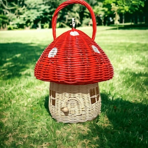 Rattan Mushroom House,  Mushroom Babydoll House , Red Wicker Mushroom House, Handmade Rattan Kids Toys, Kids Room Decor, Kids For Gift