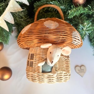 Wicker Mushroom House, Kids Room Decor, Handmade Rattan Kids Toys, Rattan Basket, Personalized Gift for kids, Rattan Toys, Baby Gift, Rattan