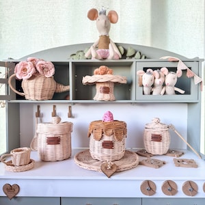 Rotan speelgoed, rotan pot, rotan pan, natuurlijk speelgoed, rotan keuken, cadeau voor kinderen, rieten speelgoed pop fantasie rollenspel keuken, babykamer decoratie
