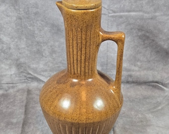 Monmouth Pottery Brown Speckled Stoneware Carafe Pitcher Boho Maple Leaf Stamp