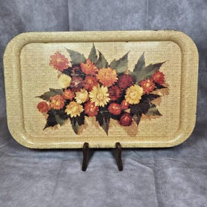 Vintage Metal Serving Tray Florals Yellow