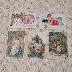 Vintage kerstkaarten uit de jaren 1900 Junk Journal Scrapbook Holiday Veel van 5