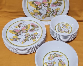 Vintage 1970s Mikasa Butterfly Dinnerware: Retro MCM Plate/Bowl