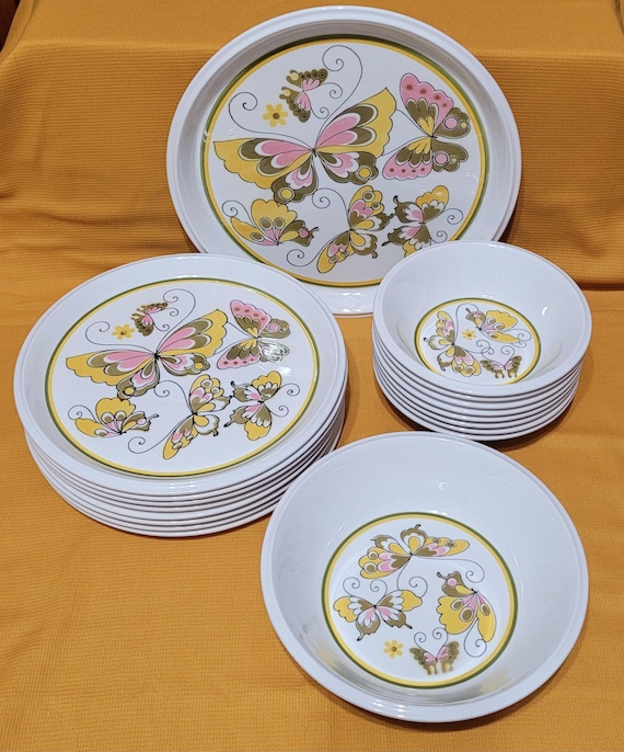 Vintage 1970s Mikasa Butterfly Dinnerware: Retro MCM Plate/Bowl