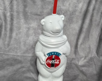 VTG Coca Cola Coke 24 OZ Polar Bear Plastic Cup Bottle With Straw