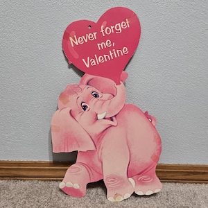 Vintage roze olifant karton gestanst Valentijn decor roze olifant hart