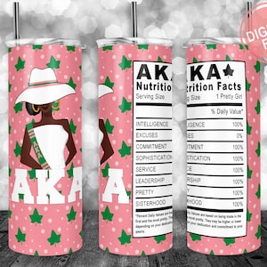 Alpha Kappa Alpha Nutrition Facts Tumbler Wrap, 20oz Skinny Tumbler Wrap pour modèles de gobelets droits et coniques PNG