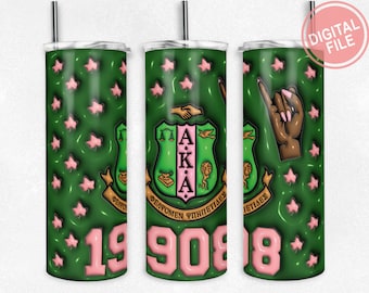 AKA Tumbler Wrap PNG: Pink & Green Sorority Design (Digital Download)