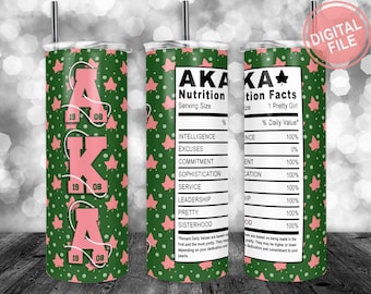 Alpha Kappa Alpha Nutrition Facts Tumbler Wrap, 20oz 30oz Skinny Tumbler Wrap for Straight & Tapered Tumbler Designs Template PNG