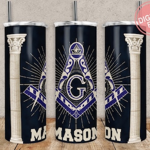 Envoltura de vaso masónico, 20 oz 30 oz Vaso flaco masónico Png, Diseño de sublimación Archivo de vaso recto y cónico digital