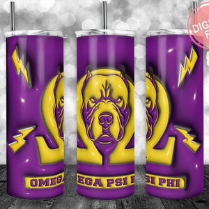 Omega Psi Phi 3D Tumbler Wrap, 20oz Skinny Tumbler Wrap for Straight & Tapered Tumbler Designs Template PNG, Instant Download