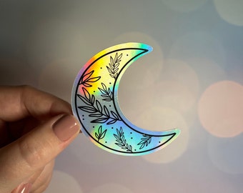 holographic moon sticker | nature sticker | silver holographic | shiny sticker