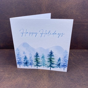 carte joyeuses fêtes | carte joyeux Noël | carte de voeux d'arbres d'hiver | cartes de vœux bleues et vertes | enveloppe incluse | 4,5x4,5 pouces