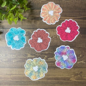 Autocollants chouchous / chouchous / rose / tie dye / bleu / marron / multicolore / autocollants attache cheveux / autocollant esthétique / autocollant étanche
