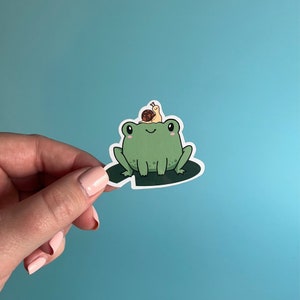 Frosch und Schnecke Sticker | wasserfester Aufkleber | süßer Frosch | grüner Aufkleber