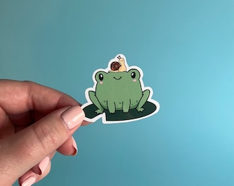 Frog and snail sticker | waterproof sticker | cute frog | green sticker