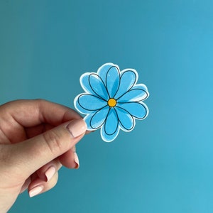 autocollant fleur bleue/autocollant marguerite bleue/autocollant vinyle/fleur aquarelle bleue/autocollant imperméable/autocollant prof à gratter
