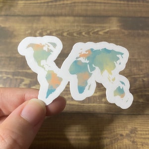 Sticker carte du monde / sticker voyage / sticker étanche / sticker esthétique / carte aquarelle