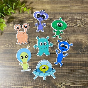 pack d'autocollants extraterrestres / extraterrestres de dessin animé / monstres de dessin animé / autocollant en vinyle / autocollants pour enfants / autocollant étanche / autocollant pour ordinateur portable