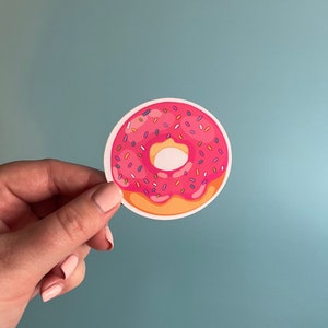 Donut sticker / Simpson&#39;s donut sticker / international donut day / pink donut with sprinkles / waterproof sticker / laptop decal