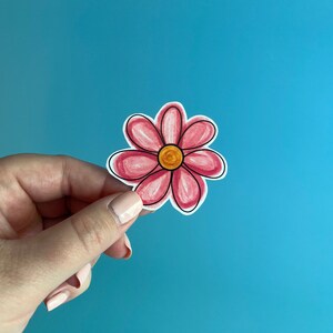 Sticker fleur rose / sticker fleur aquarelle rose / marguerite rose / sticker vinyle fleur / sticker imperméable
