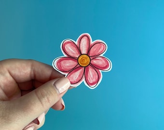 pink flower sticker / pink watercolour flower sticker / pink daisy / flower vinyl sticker / waterproof sticker