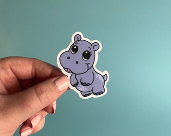 Hippo sticker | cute hippopotamus sticker | cartoon hippo | waterproof sticker | purple hippo
