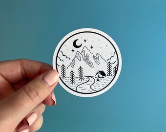 mountain camping scene sticker / outdoor adventure sticker / northern lights sticker / camping sticker / night sky sticker / waterproof