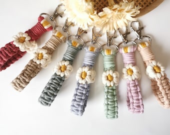 Porte-clés fleurs en macramé, lanière, marguerite, cadeau pour femmes