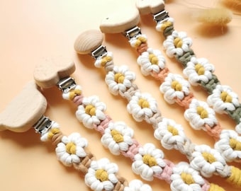 Pacifier chain with name, pacifier chain macrame, flowers, personalized, daisy