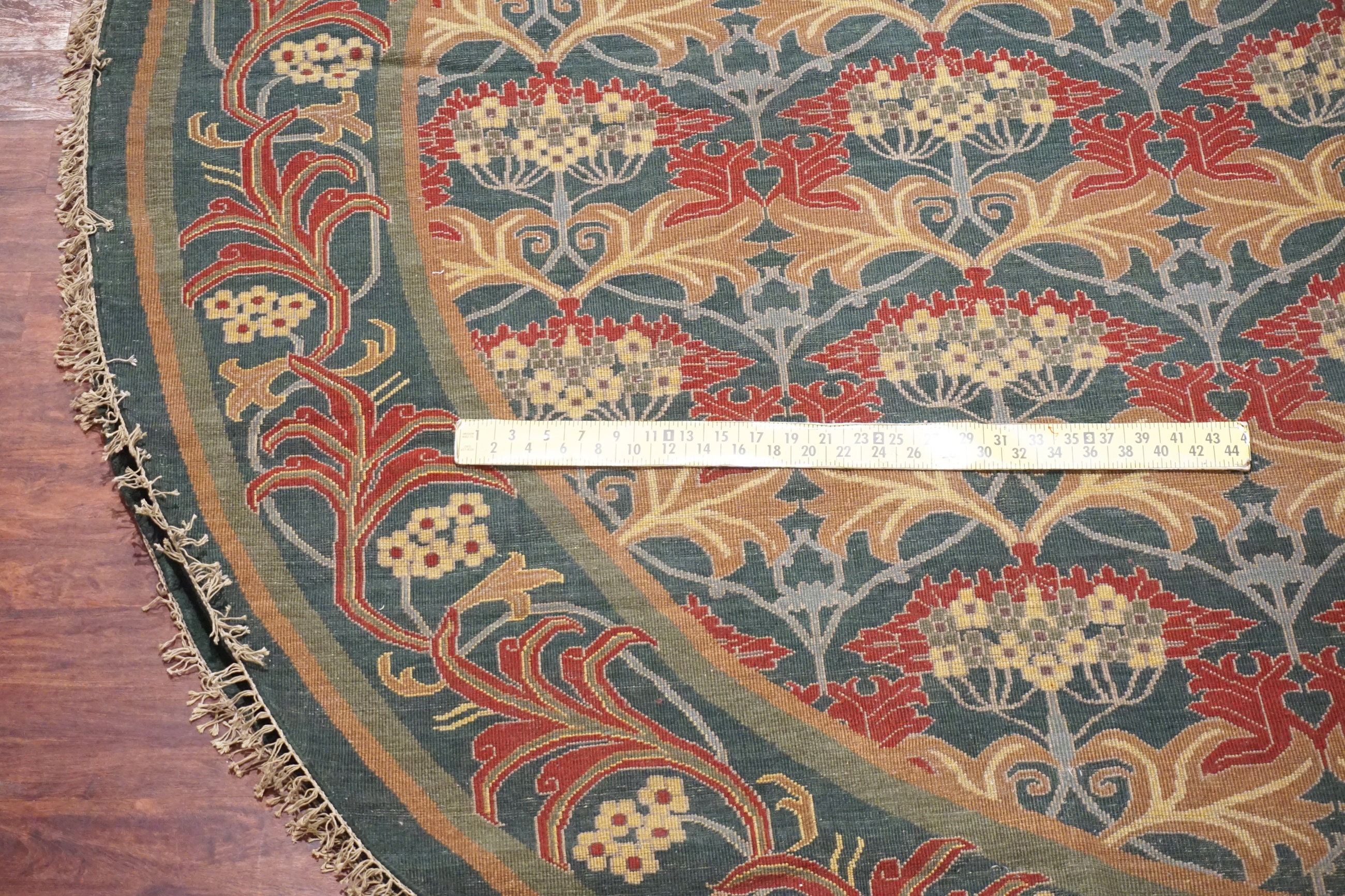 14X14 Green Round William Morris Area Rug Art & Craft Hand Knotted and ...