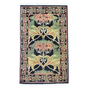 William Morris Inspired Area Rug Hand-Knotted Wool Oriental Carpet
