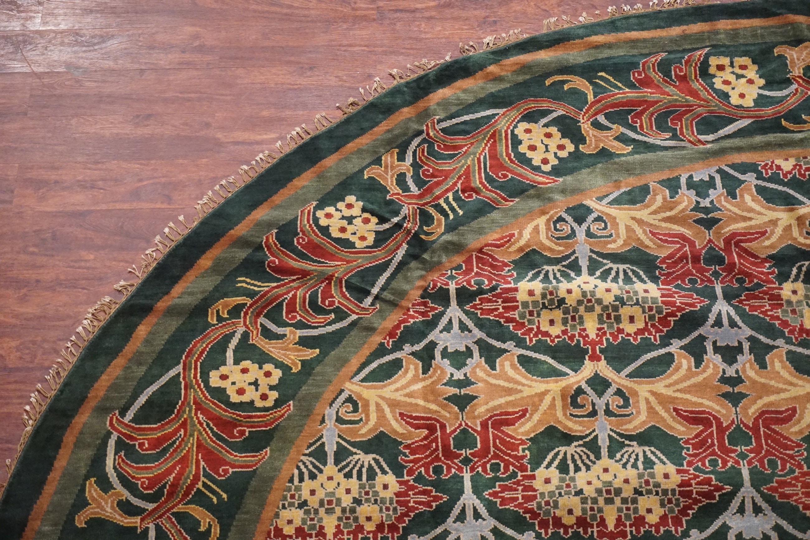 14X14 Green Round William Morris Area Rug Art & Craft Hand Knotted and ...