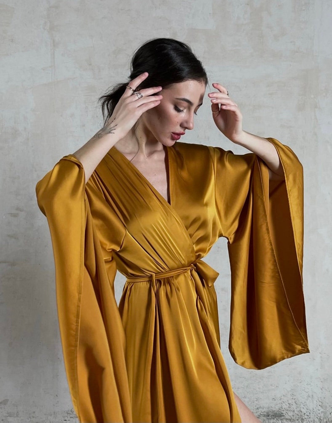 Silky Goth Robe Gothic Robe Red Silk Robe Long Women's Robe Wedding ...