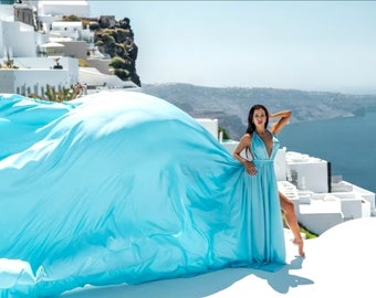 Long Flying Dress Flying Dress for Photoshoot Long Train Dress Photoshoot Dress Flowy Dress Satin Dress Santorini Flying Dress