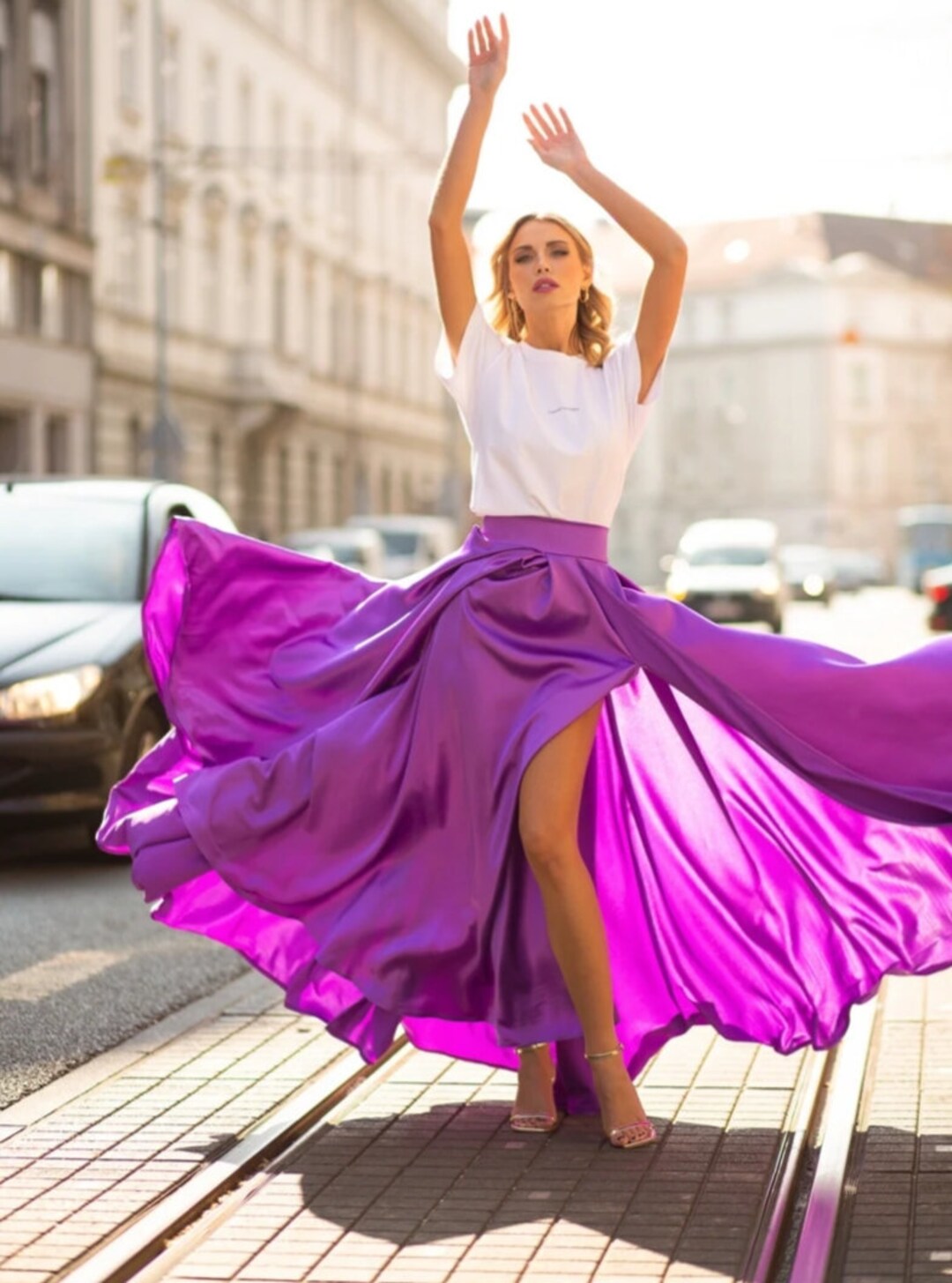 Satin Midi Skirt Women Long Skirt High Waist Solid Satin Silk Maxi