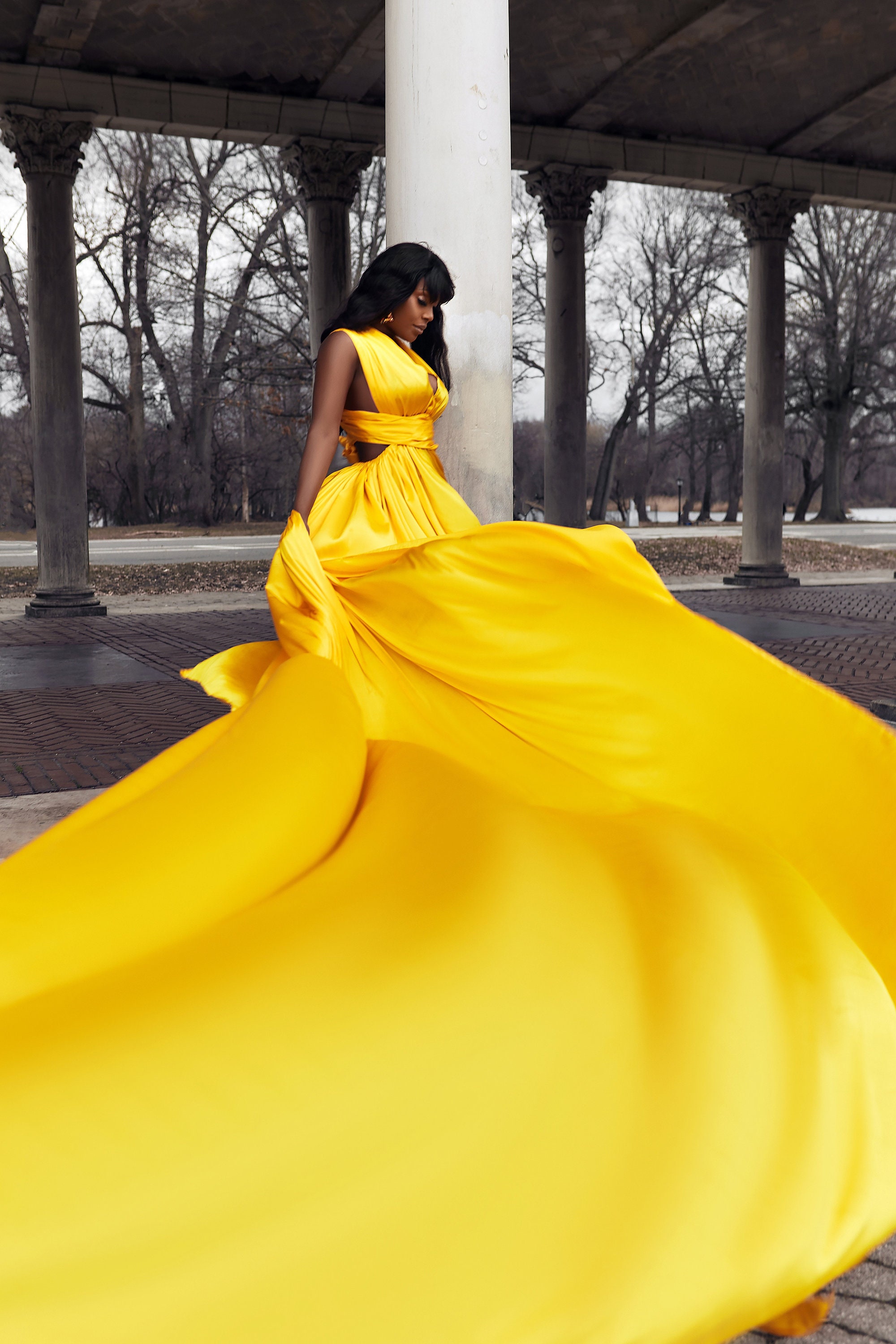 yellow long dress