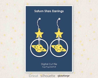 Saturn Earrings, Stars, Space Earring Pieces, Planet, Svg Dxf Pdf Png Formats, Cricut, Silhouette, Glowforge, Laser Cut