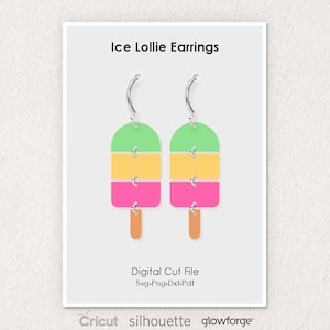 Ice Lolly Earrings, Ice Cream, Popsicles, Svg Dxf Pdf Png Formats, Cut File, Cricut, Silhouette, Glowforge (Length: 50mm)